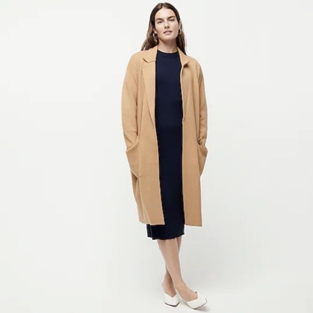 Women's J. Crew Sz. S Ella Open Front Long Sweater Blazer Cardigan Khaki